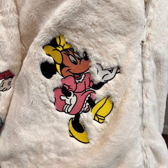 Disney Parks Disneyland Mickey Mouse & Friends embroidered Cream Plush Jacket L - Picture 9 of 16
